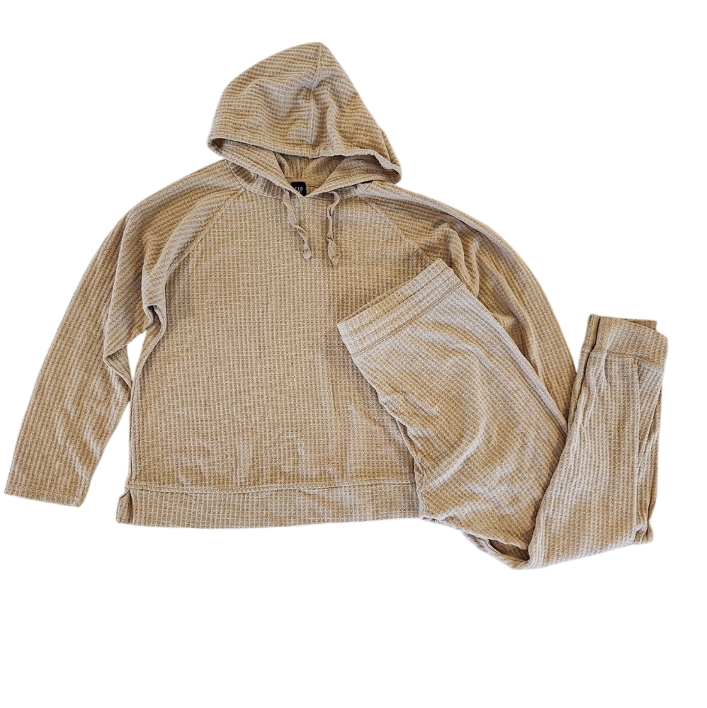 GAP Factory Brushed Waffle-Knit PJ Hoodie & Jogger Set - Women's Size Large